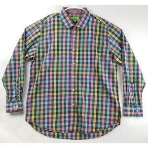 Bristol & Bull Western Shirt Mens 2XL Pink Green Madras Plaid Flip Cuffs
